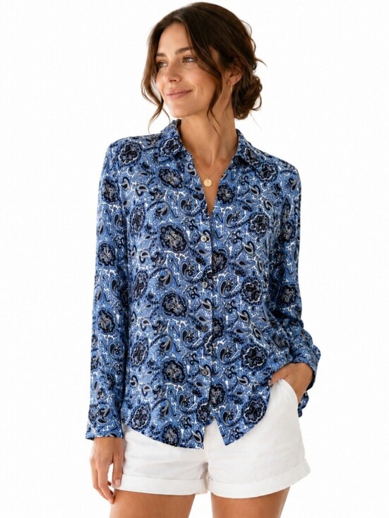Michael Kors Tops - Michael Kors 100% Silk Paisley Button Front Blouse Women’s Size 14 Office Career